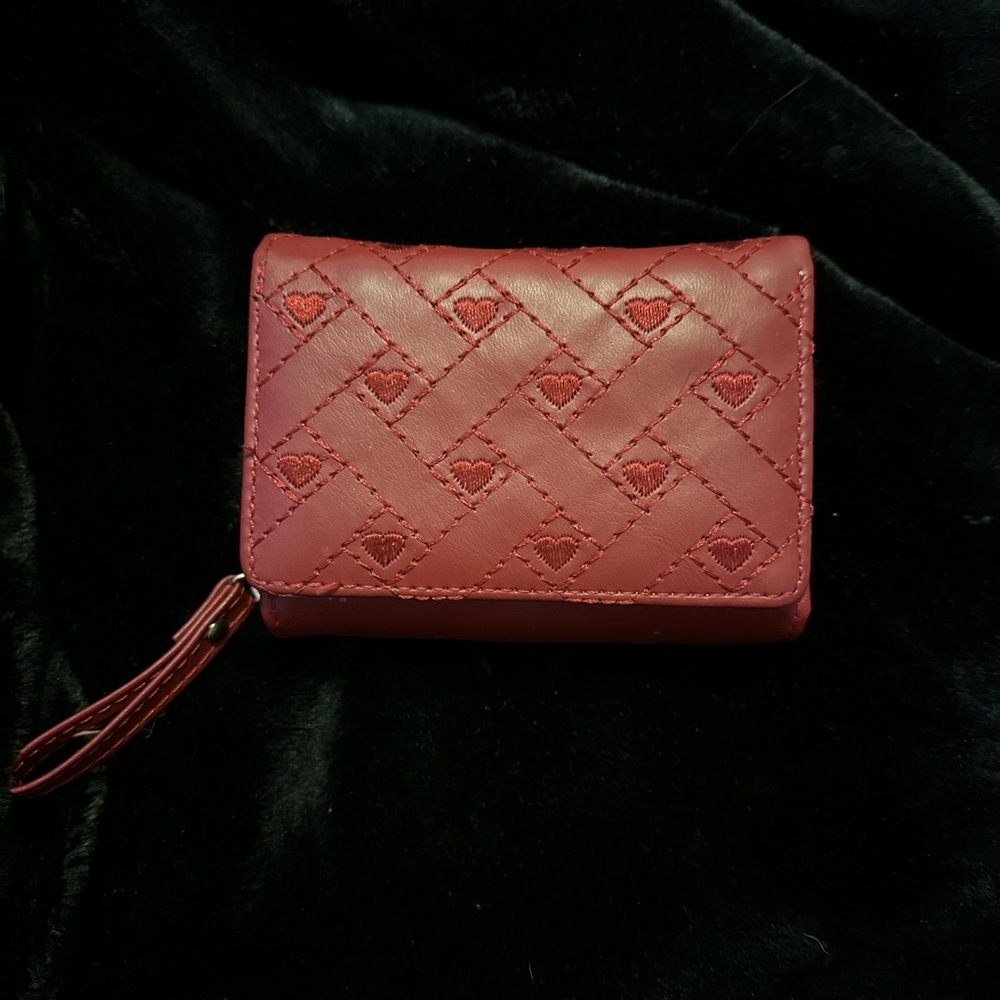 Red wallet with hearts and two different compartments